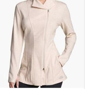 The North Face Sz M Heathered Oatmeal Wrapture Yoga Tunic Jacket Soft Cotton EUC